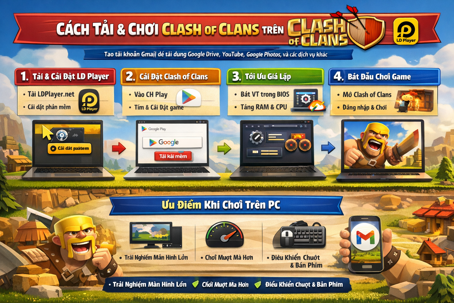 Cách tải và chơi clash of clans trên PC, LAPTOP đơn giản nhất