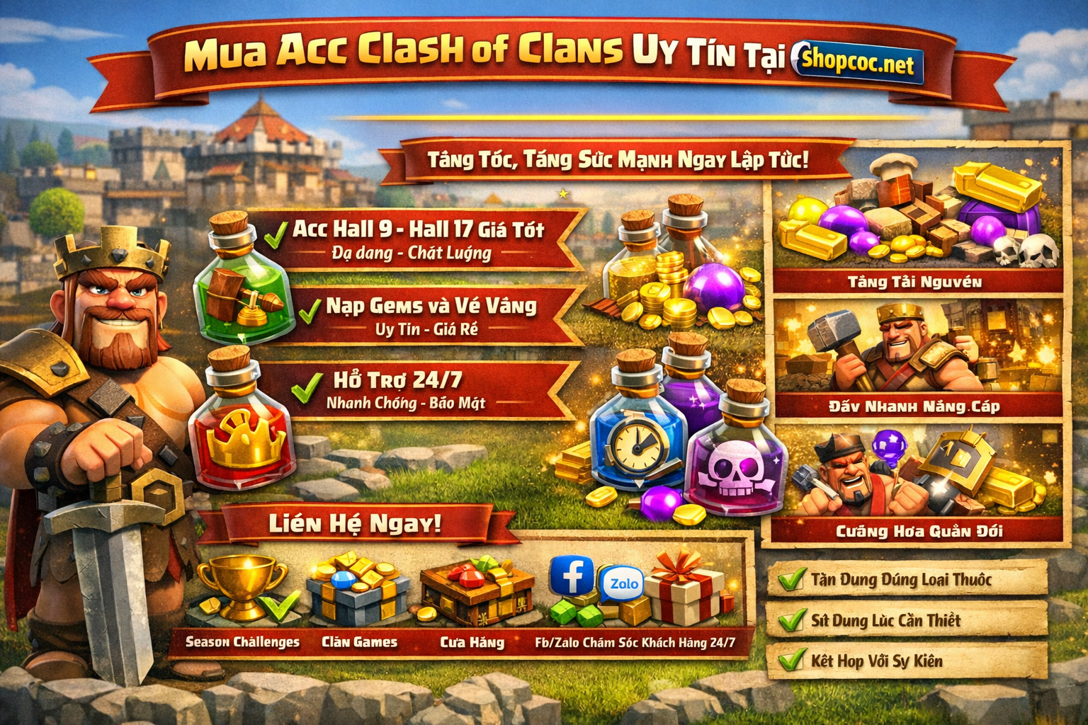 Shop mua bán acc clash of clans uy tín, giá rẻ
