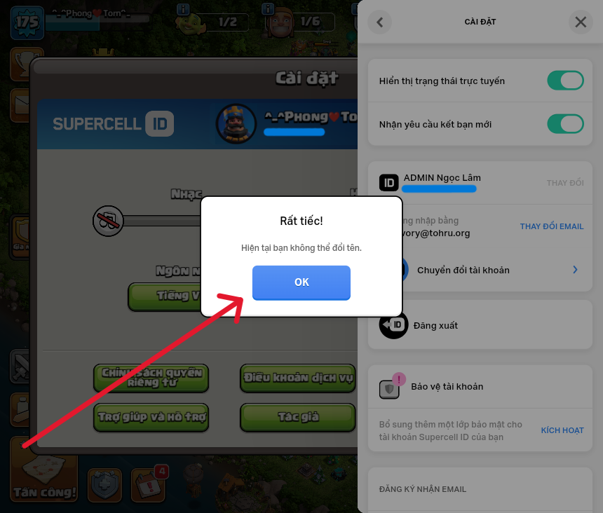 Cách đổi tên supercell ID bị báo lỗi (thành công 100%)