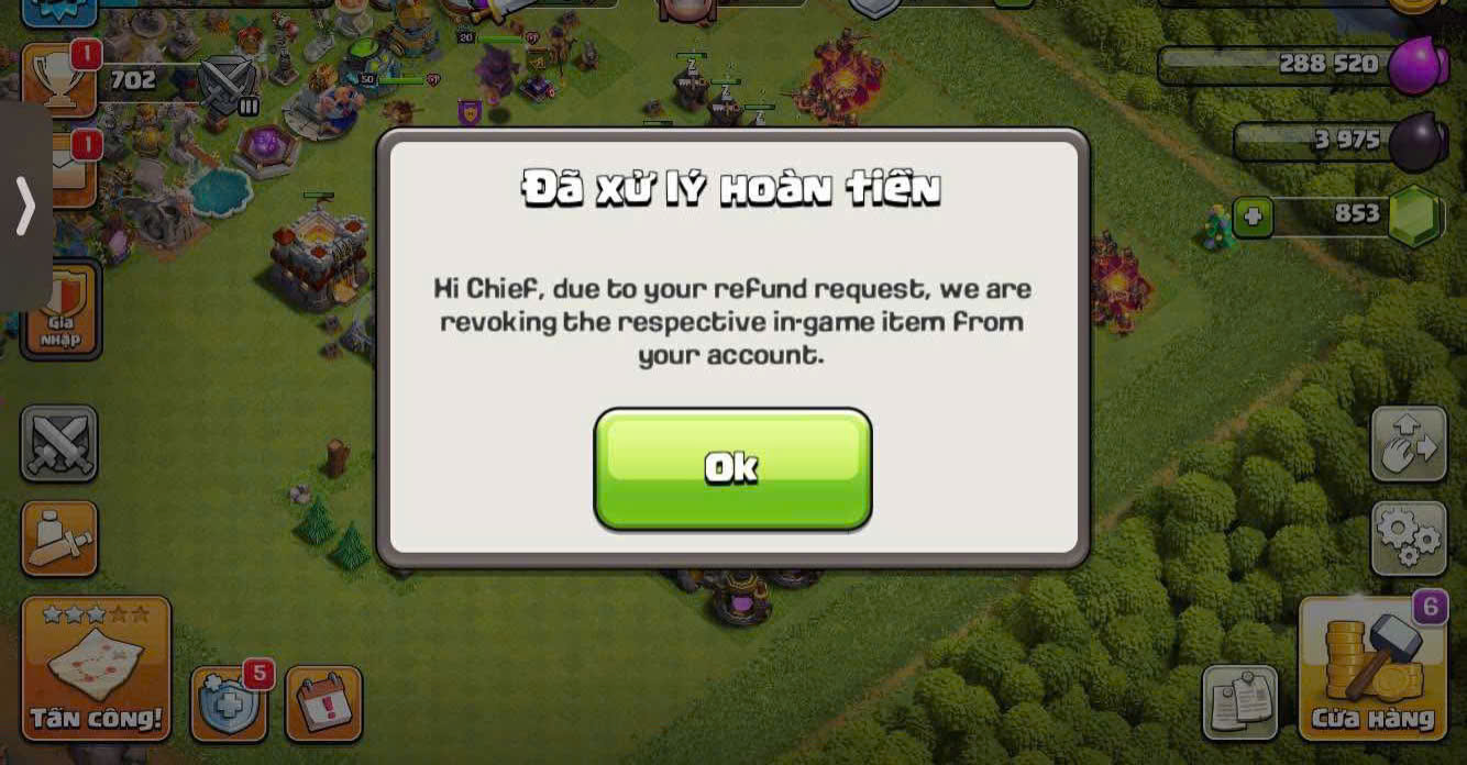 Cảnh Báo Nạp Skin Tướng, Vé Vàng và Phong Cảnh Clash of Clans: Nguy Cơ Hoàn Tiền và Khóa Tài Khoản