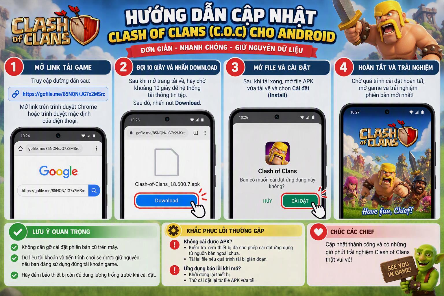 Hướng Dẫn Cập Nhật Clash of Clans (C.O.C) Cho Android Phiên Bản Mới Nhất